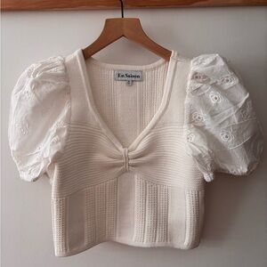 En Saison Ivory Puff Sleeve Knit Top